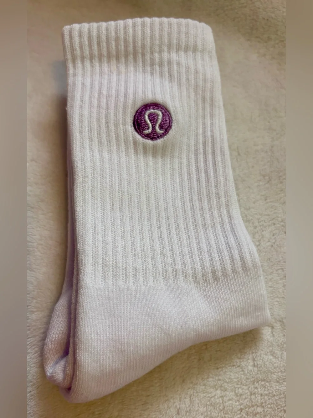 lululemon athletica White Socks with Purple Logo